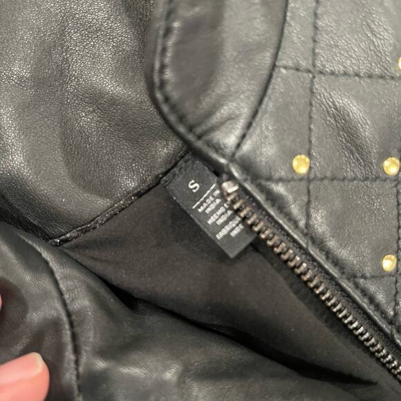 WHBM Gold Studded Black Leather Jacket Size Small - Picture 8 of 9
